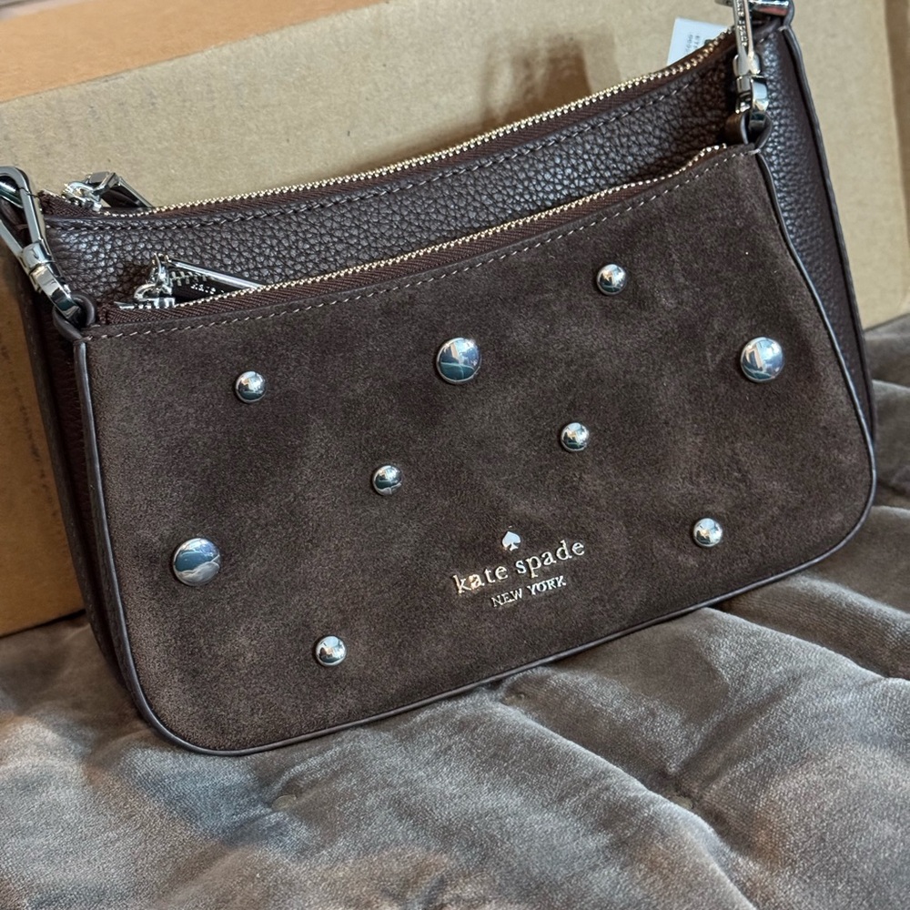 Kate Spade Small Duet Crossbody Bag with Silver Stud Accents and Matching Wallet